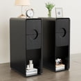 thumbnail image 3 of Narrow Nightstand Set of 2, Mid Century Walnut Wood Slim Bedside Table with Round Drawer, Black, 3 of 8