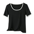 thumbnail image 2 of Fiudx Tops para Mujer Top de Cuello Redondo de Manga Corta de Color Sólido Informal y de Moda para Mujer, 2 of 7