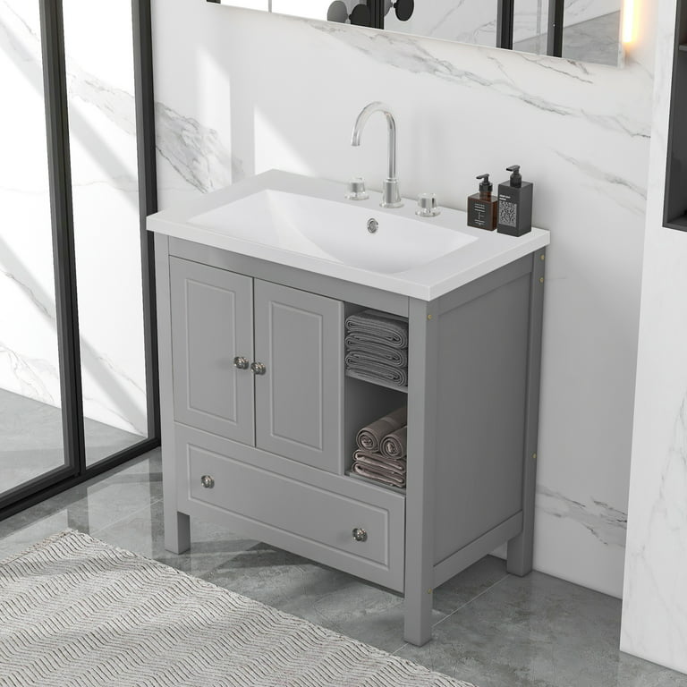  LUMISOL 30 Inch Single Sink Bathroom Vanity, Modern Bathroom  Vanity Set with Drawers and Cabinets, Solid Wood Bathroom Cabinet with  Basin Sink for Bathroom, Gray : Tools & Home Improvement