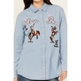 thumbnail image 3 of Wrangler Women's Medium Wash Embroidered Bronco Long Sleeve Pearl Snap Denim Medium Wash Medium  US, 3 of 4