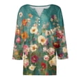 thumbnail image 5 of Women's Casual Vintage Floral Print V-Neck 3/4 Sleeve T-Shirt with Decorative Buttons, Weekend Fashion Basic Relaxed Fit Blouse for Daily Wear,Turquoise L, 5 of 5