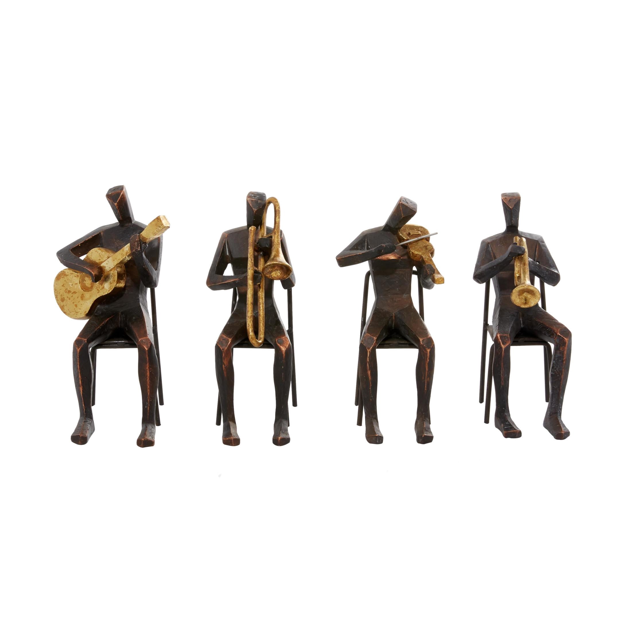 5"W, 8"H Brown Polystone Musician Sculpture with Gold Instruments, by DecMode (4 Count)