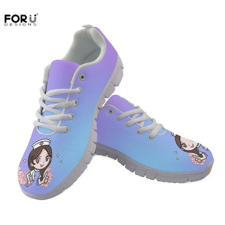 

Casual Ladies Flat Sneakers Cartoon Nurse Pattern Gradient Background Comfortable Women s Flats Lace Up Shoes 2021