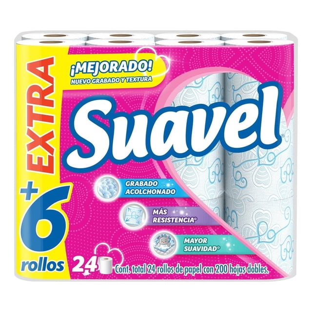 Papel Higiénico Suavel 18+6 Rollos con 200 Hojas Dobles