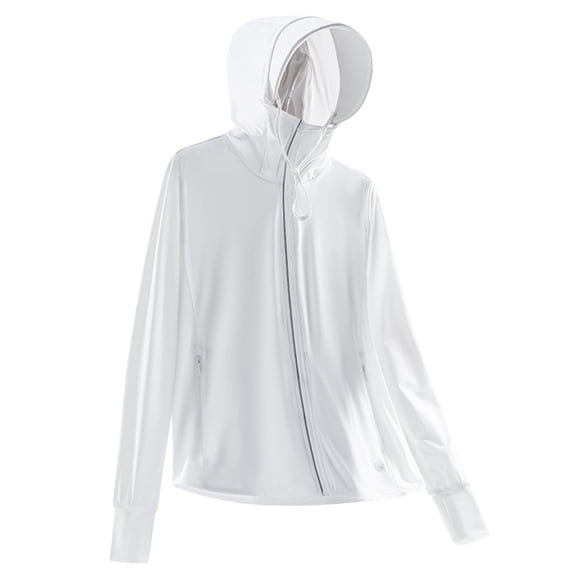 aohooy Womens Upf 50  Sun Protection Jacket with Mask Cool Summer UV Shirt Breathable Long Sleeve Fishing Hiking Shirts Thumb Hole White,XL