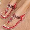 thumbnail image 2 of Flip Flops for Women Bohemian Beaded Beach Sandals Lightweight Comfy Footbed Slip on Elastic Ankle Strap Summer Outdoor Flat Walking Shoes Red Size 6, 2 of 6