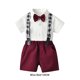 thumbnail image 4 of Qarigey Camisa con botones de verano para niños, conjunto de pantalones, conjunto de ropa de pajarita para banquete de fiesta, pantalones conjuntos de ropa Vino rojo 130cm, 4 of 6