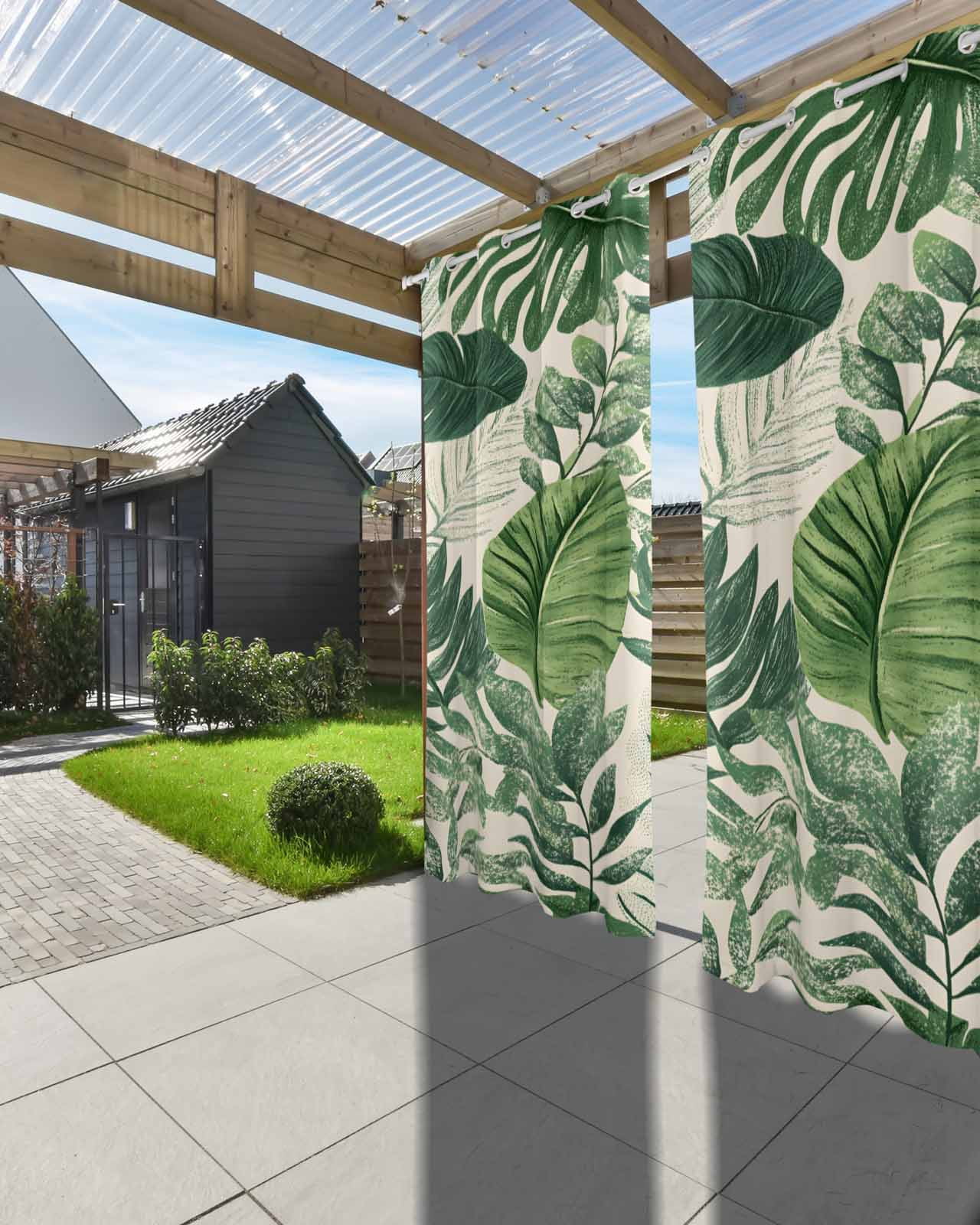 nqOlkjepod Outdoor Curtains for Patio Waterproof, Tropical Leaves Outdoor Privacy Panels Grommet, Vintage Country Summer Green Leaf Plant Blackout Outside Curtains for Porch/Cabana 54"x84", 2 Panels