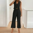thumbnail image 3 of ZZwxWA Womens Summer Linen 2 Piece Outfits Laceup Tie Front Cutout Tank Top with Wide Leg Pants Loose Lounge Sets, 3 of 6