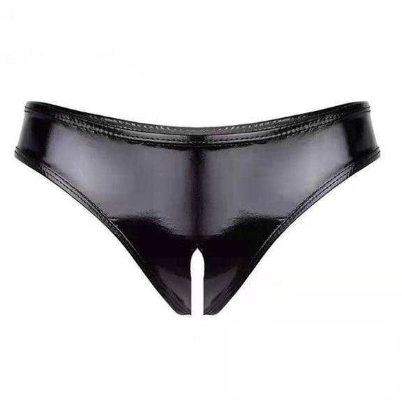Homenesgenics Underwear for Women Plus Size under $10 Ladies' Solid Color PVC Patent Leather Sexy Open Style Underwear Black M