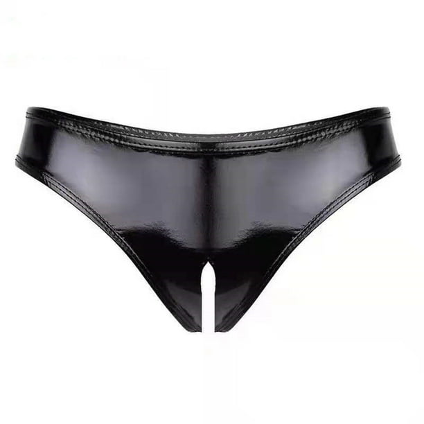 Puntoco Ropa interior para mujer, calzoncillos de PVC de color liso para mujer, de charol, sexy, estilo abierto
