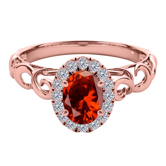 AoneJewelry 1.35 Carat Oval Shape Garnet and Diamond Ring In 10K Solid Rose, White & Yellow Gold