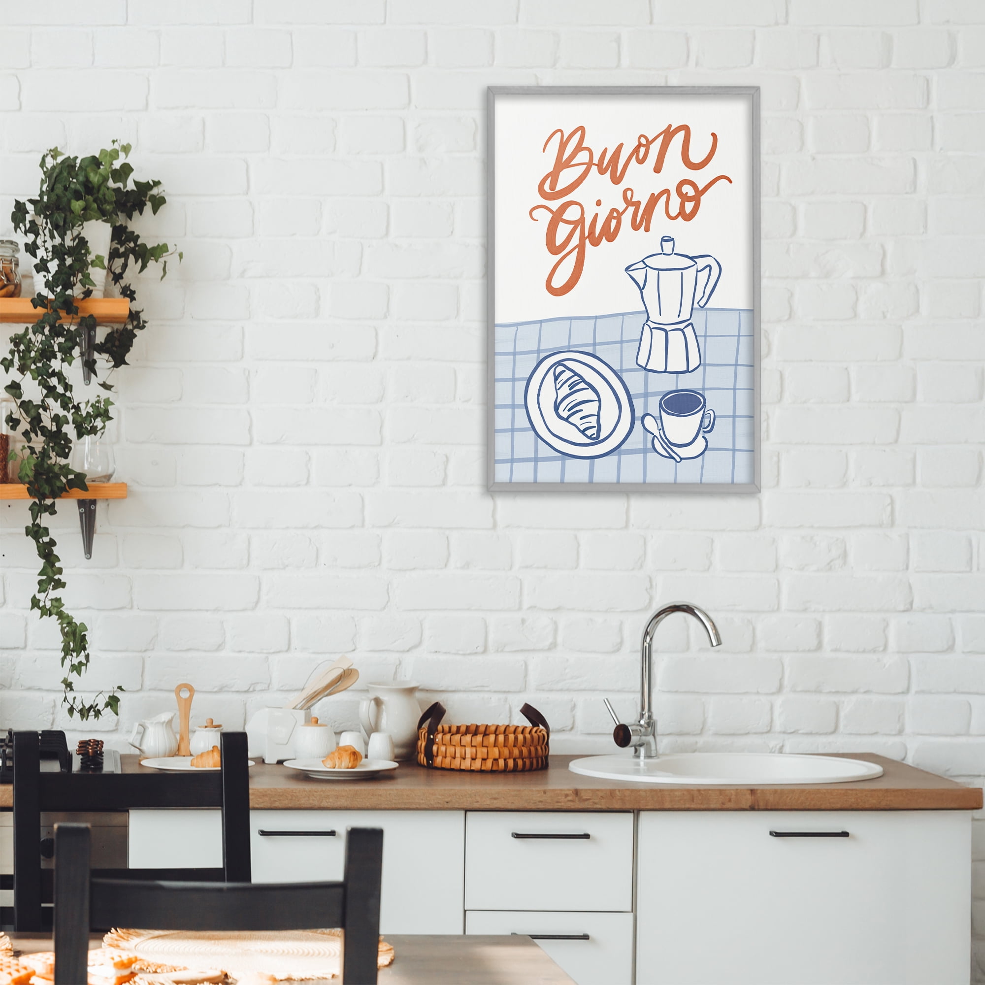 Stupell Industries Buon Giorno Breakfast Espresso Gray Framed Giclee Art, design by Amanda Houston