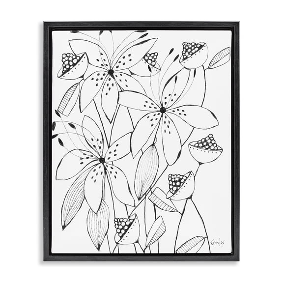 Stupell Industries Eclectic Open Blooms Outline Black Floating Frame Canvas Art, 17 x 21, by Krinlox