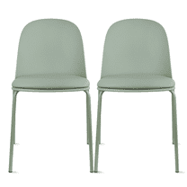 Set of 2 Stackable Dining Kitchen Chairs Plastic Armless Side with Back Curved Round Shape Chrome Metal Legs Indoor Outdoor Patio, Green