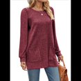 thumbnail image 2 of Camisas de Larga para Mujer Suéteres Largos con Bolsillos Tops Tipo Túnica Corte Holgado Rojo M, 2 of 8