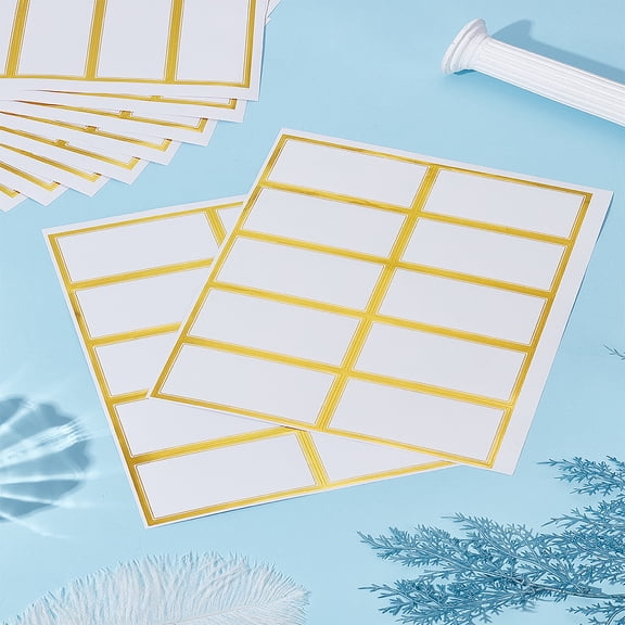 100Pcs White Name Labels Blank Name Tag Stickers with Gold Border Writable Strip Stickers for Office Meetings Home Events and Parties 270x220x0.1mm