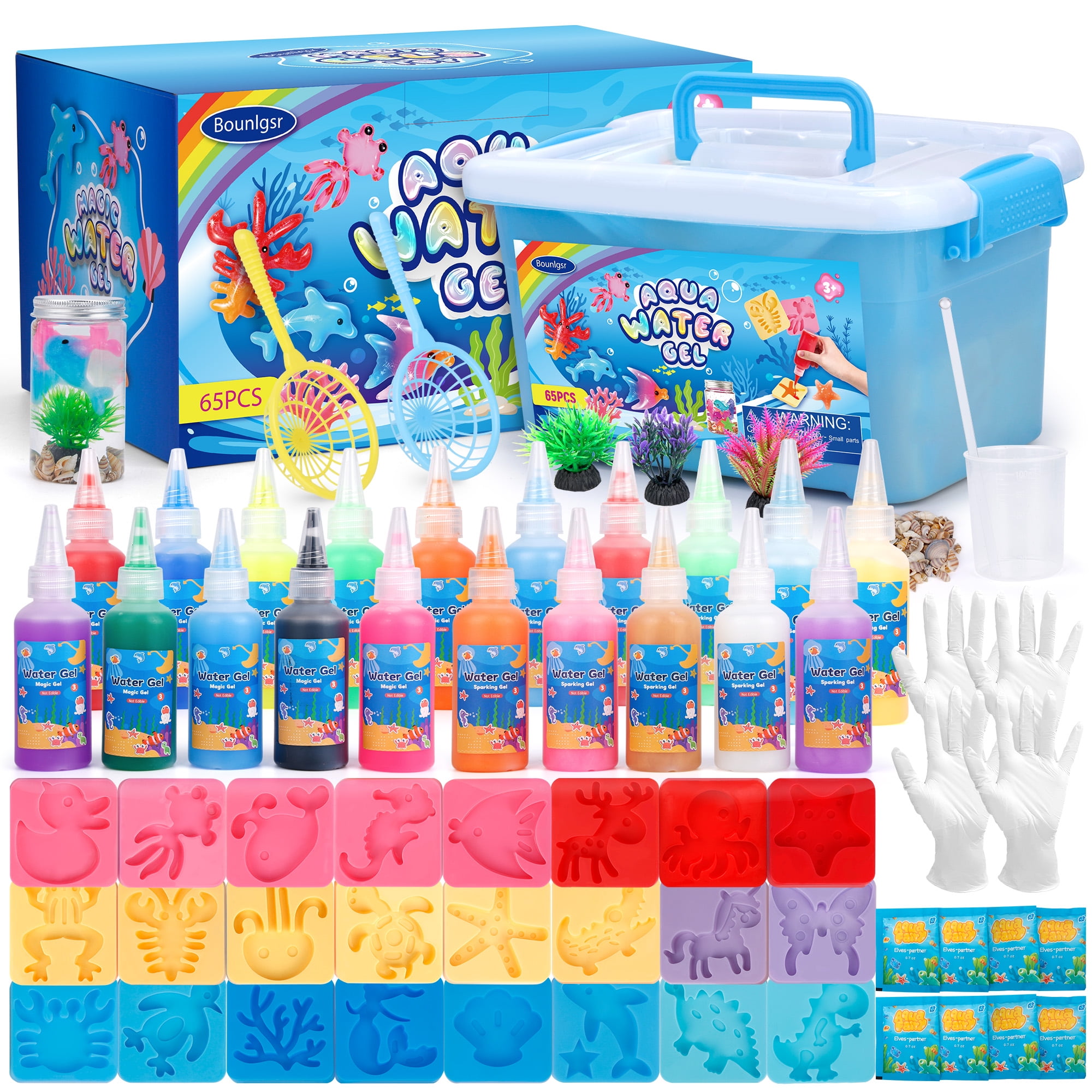 Bounlgsr Aqua Fairy Water Gel Kit for Kids, Magic Elf Water Toy Water Spirit with 3 Types 20 Water Gel, 24 Molds and Accessories for Children's DIY Magic Elf Water Toy, Gifts for Kids