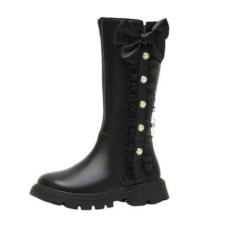 eileial Girls Glitter Ankle Boots Lace Up Waterproof Combat Shoes with Side Zipper for Girls(Black 4.5-5 Years)