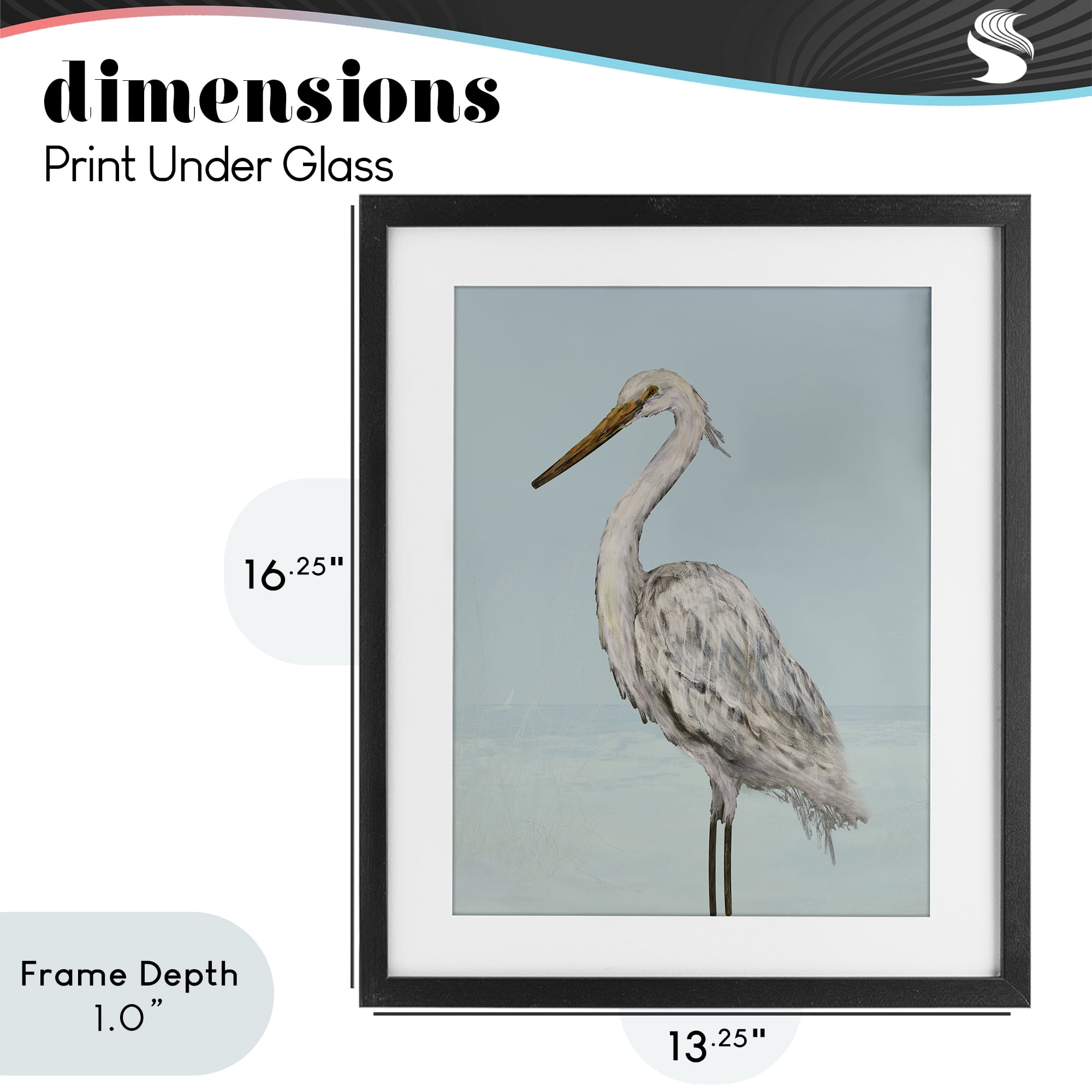 Stupell Industries Coastal Heron Muted Blue Black Framed Print Under Glass, design by Julie DeRice