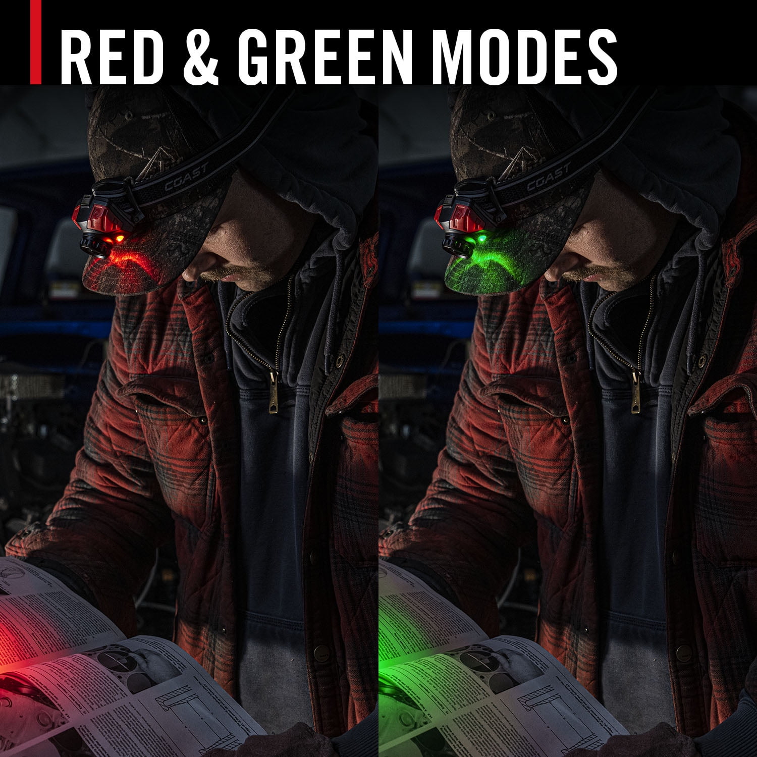 COAST FL85R 1250 Lumen Tri-Color (White/Red/Green) Focusing Rechargeable LED Headlamp