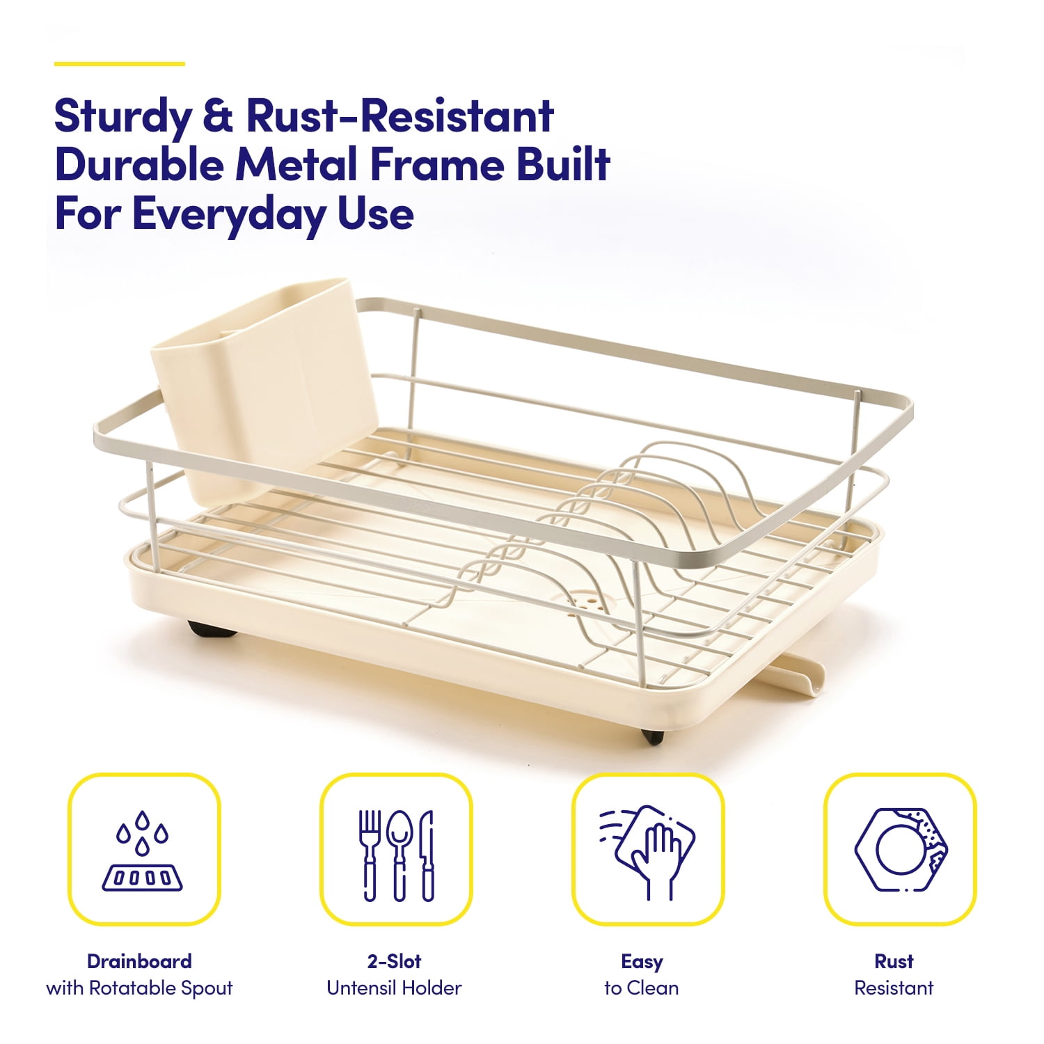 3-Piece Multi-Functional Dish Drying Rack with Drain Board & Utensil Holder, Beige