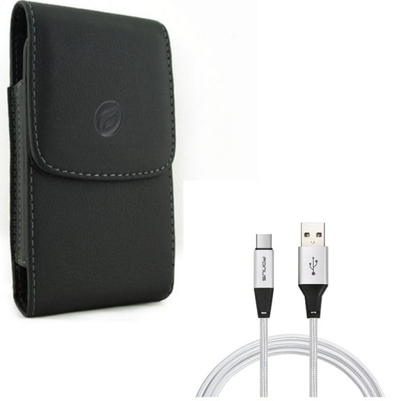6ft USB Cable   Case Belt Clip for Motorola One 5G Ace Phone - Type-C Charger Cord Power Wire and Leather Holster Cover Pouch Combo for Motorola One 5G Ace (2021)