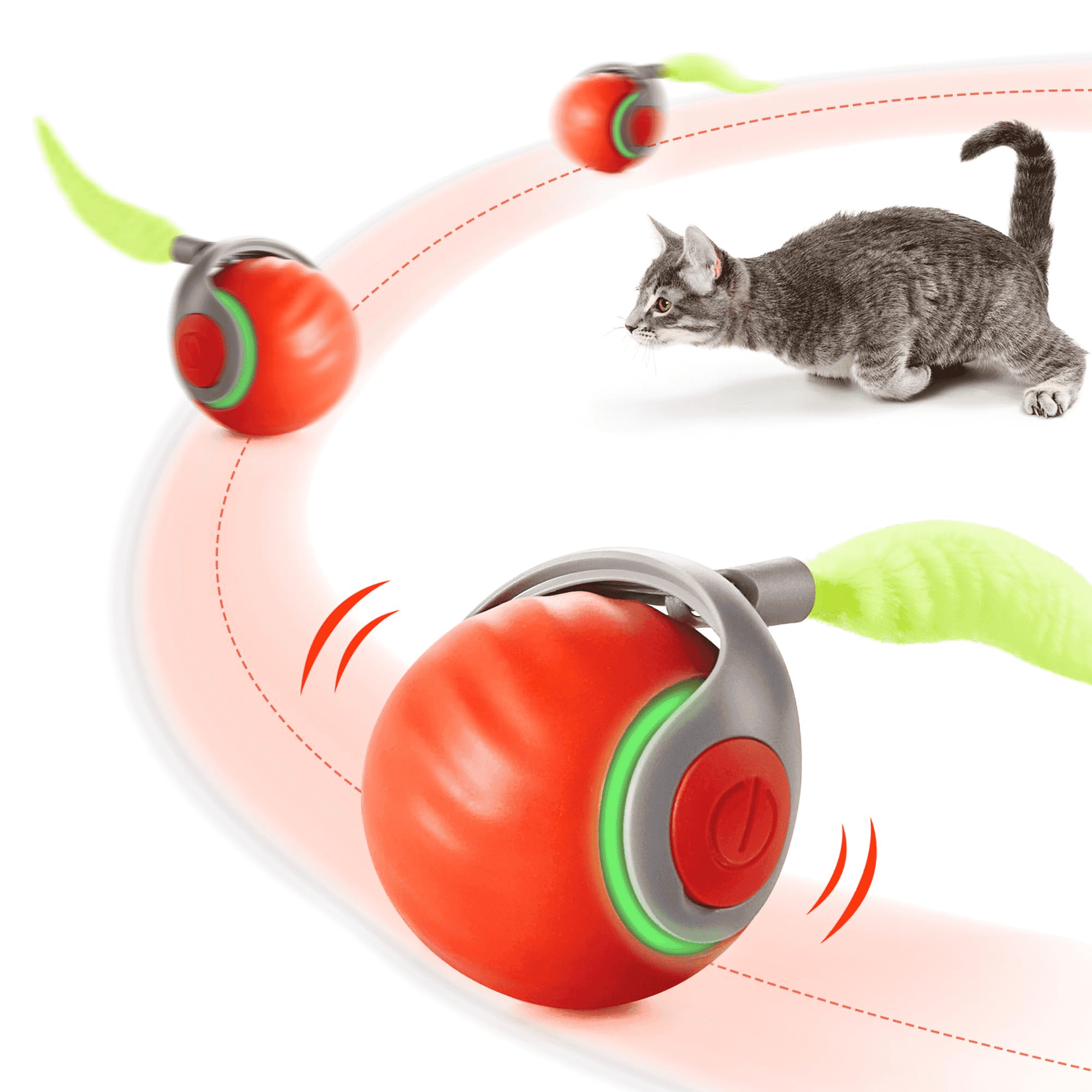 Potaroma 2025 New Rechargeable Rolling Ball Toy with Feather Tail, Orange Smart Interactive Play for Indoor Kitten Exercise