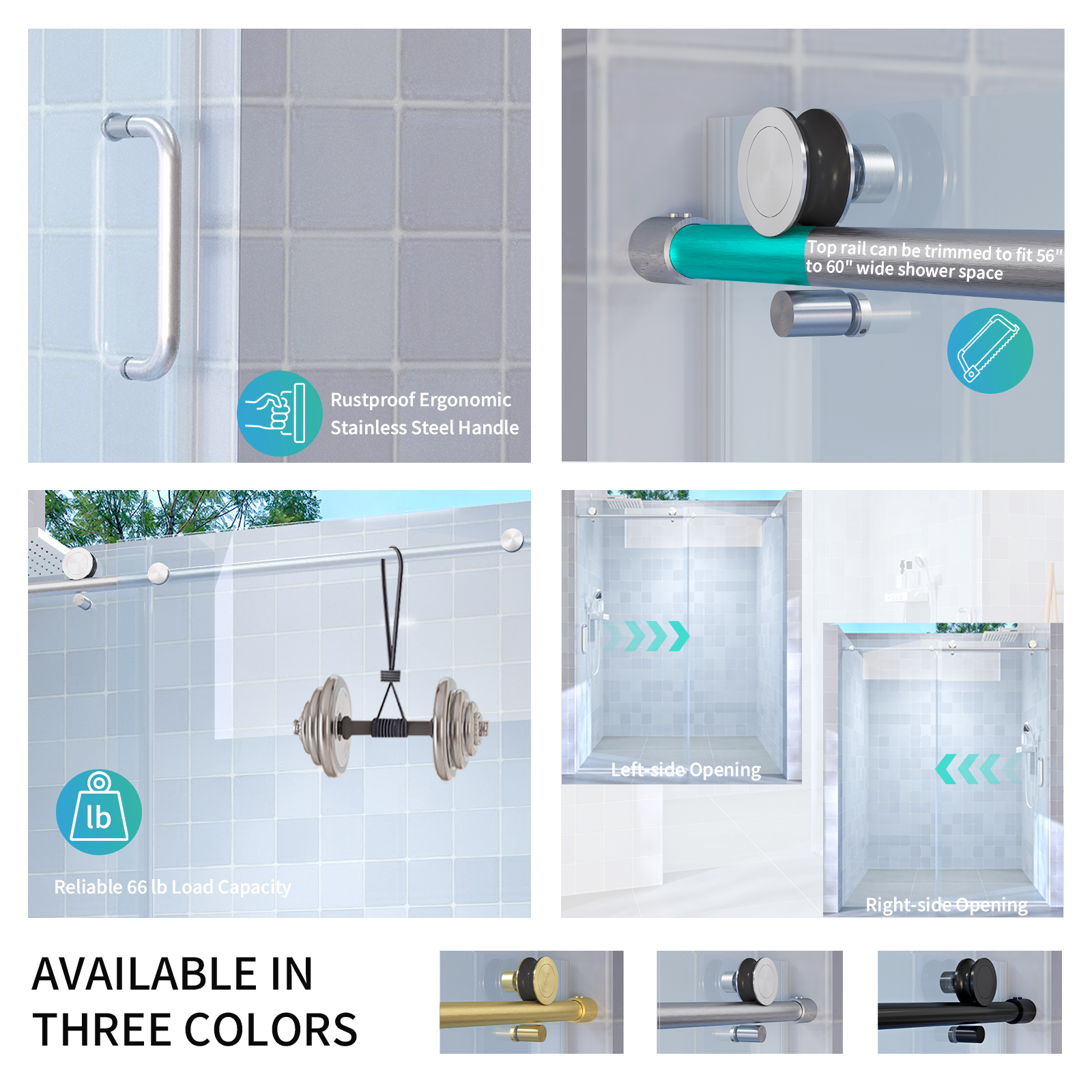 PAPROOS 56”-60”W x 76”H Frameless Sliding Shower Door, Bypass Bathroom Shower Door with 1/4 inch Tempered Glass, Adjustable Bathroom Doors with ANSI-Certified for Walk-in Shower, Brushed Nickel