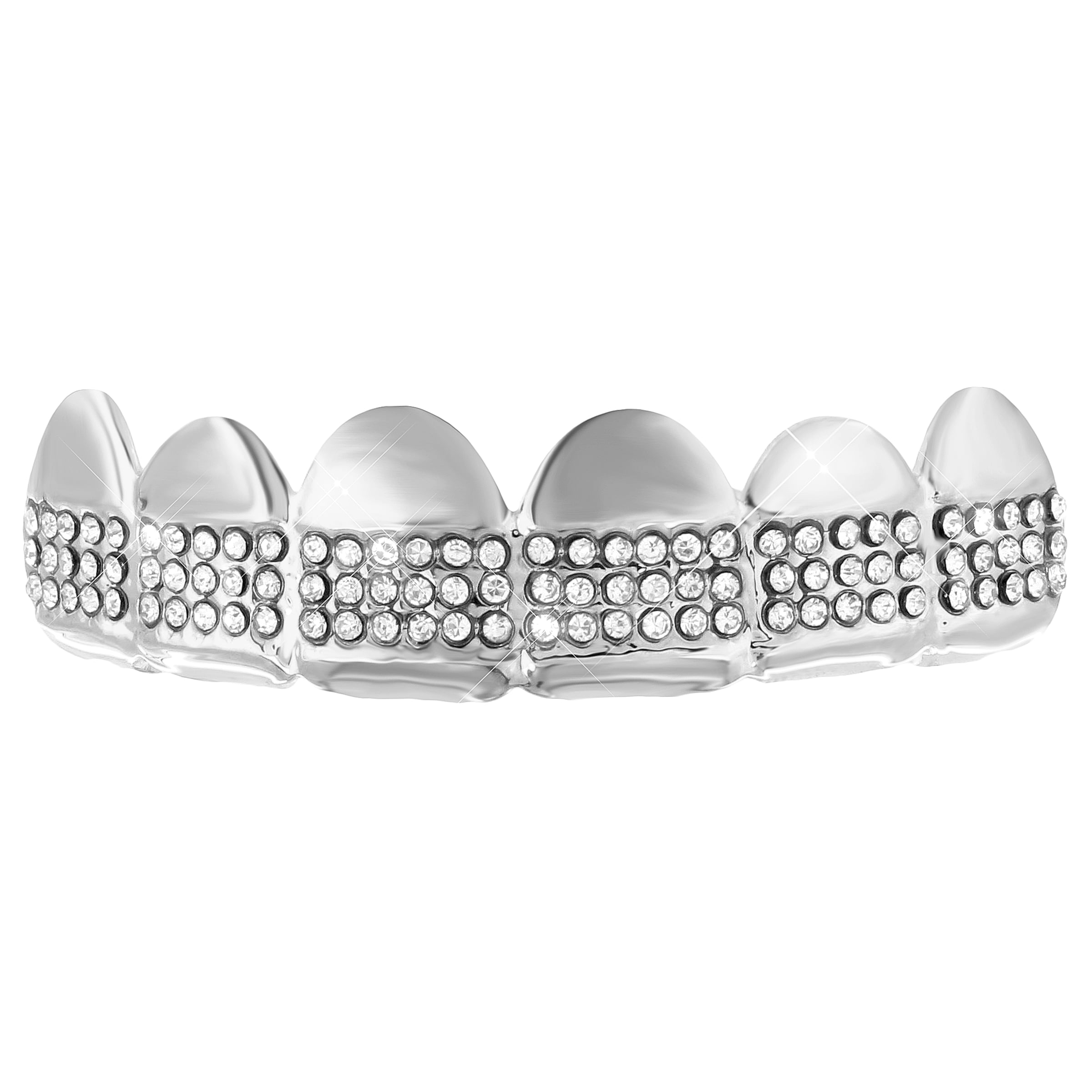 Top Tooth Grills Caps White Gold Finish Lab Created Cubic Zirconia Upper Mouth Grillz Tooth Cap