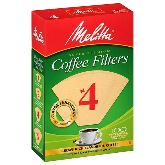 Melitta Natural Brown Paper Cone Coffee Filters #4 Unbleached 100ct (6 Pack)