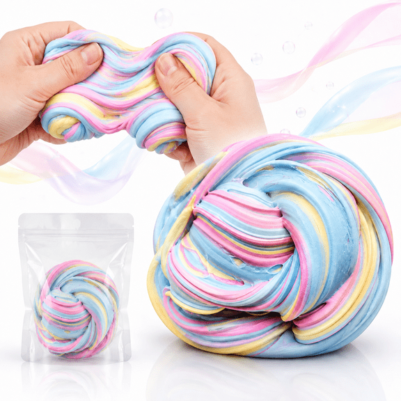 60ml Multicolor Cotton Slime Putty Toy, Pink Blue Yellow Mixed Fluffy Cream Slime for Stretching Kneading and Creative Tactile Play