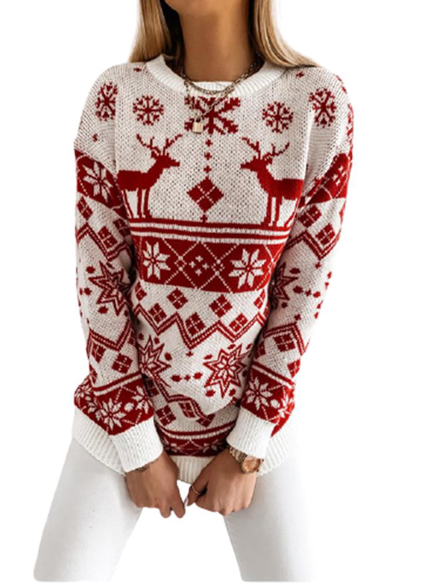 Xmas Elf Body Jumpers Sweater Top Snowflake Christmas Evening Warm Womens Ladies