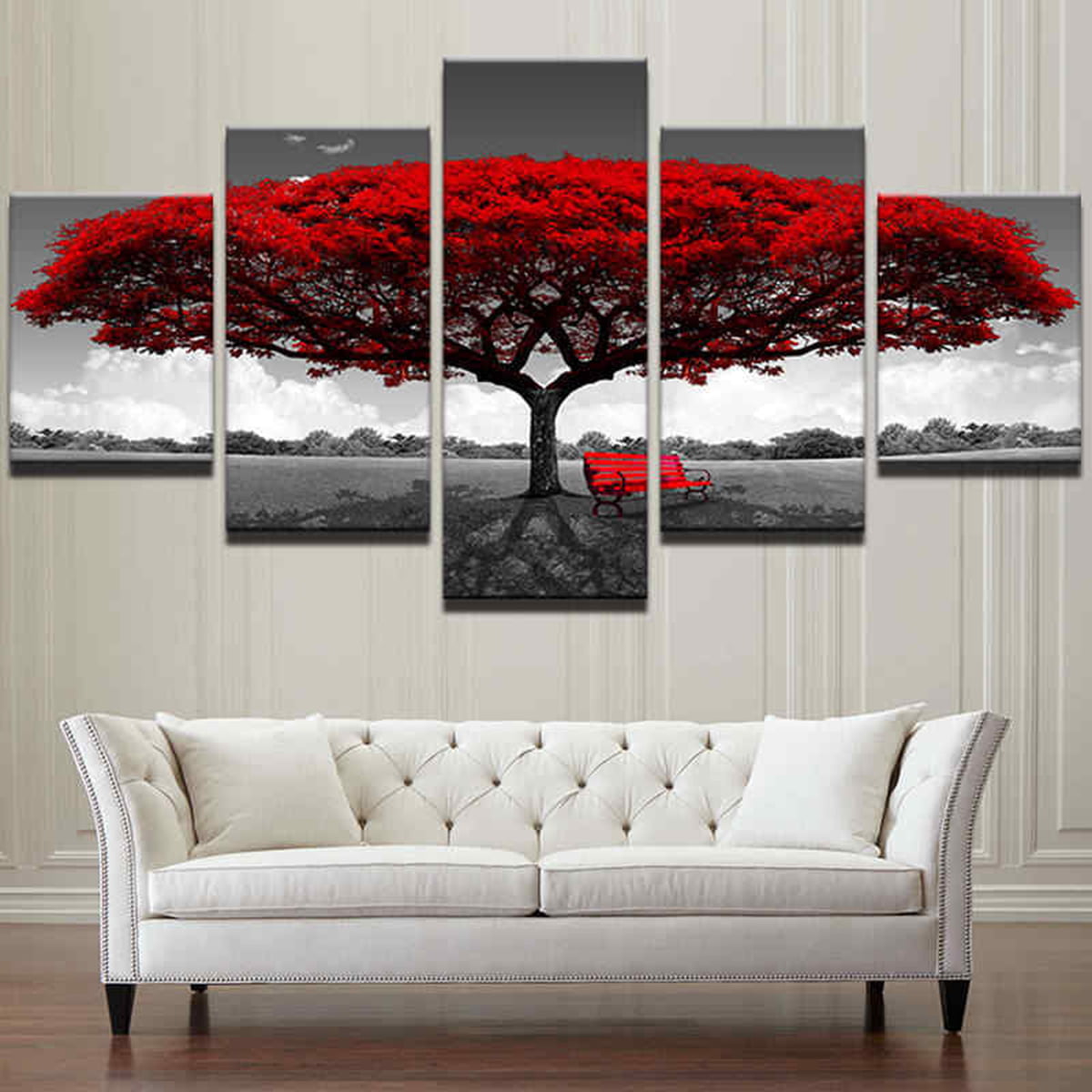 Trees Red Black White 3 Piece Canvas Wall Art Home Decor Framed Unframed