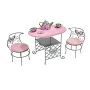 Badger Basket Tea Time Metal Doll Table and Chair Set with Accessories - Silver/Pink/Multi - Fits American Girl, My Life As & Most 18" Dolls