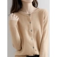 thumbnail image 4 of Womens Long Sleeve Button Up Knit Cardigan Light-Bodied 2026 Crewneck Button Down Sweaters for Women Yellow Camel XL, 4 of 9