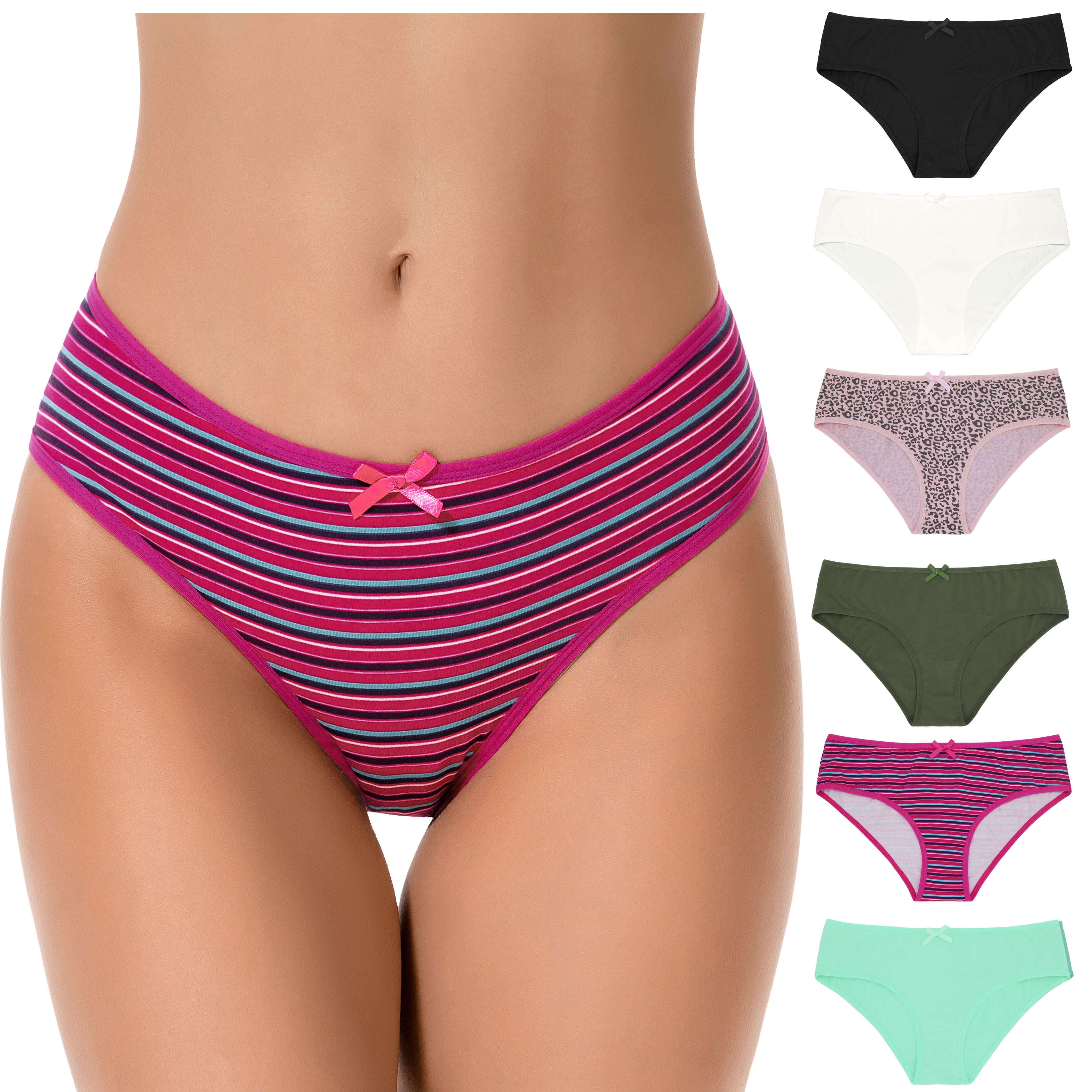 Curve Muse Womens Cotton Low-Rise Bikini Hipster Panties Underwear-6  Pack-PACKA-L 