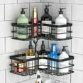 thumbnail image 3 of stusgo 2-Shelf Shower Caddy Corner, No Drill Rustproof Stainless Steel Bathroom Shower Organizer Wall Mounted with 8 Hooks,Black, 3 of 10