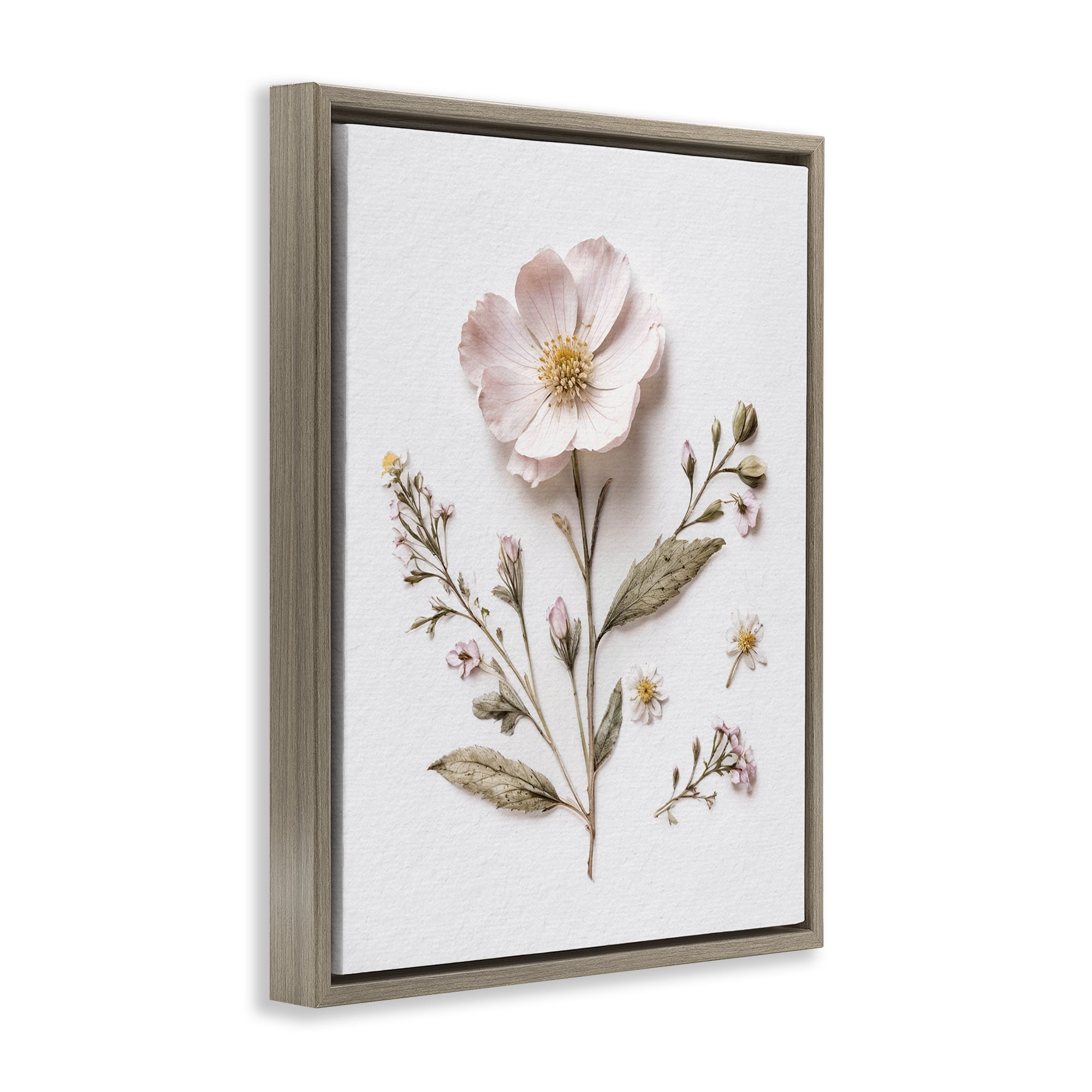Pressed Wild Flowers Brown Framed Floater Canvas Wall Art, design by Lettered and Lined