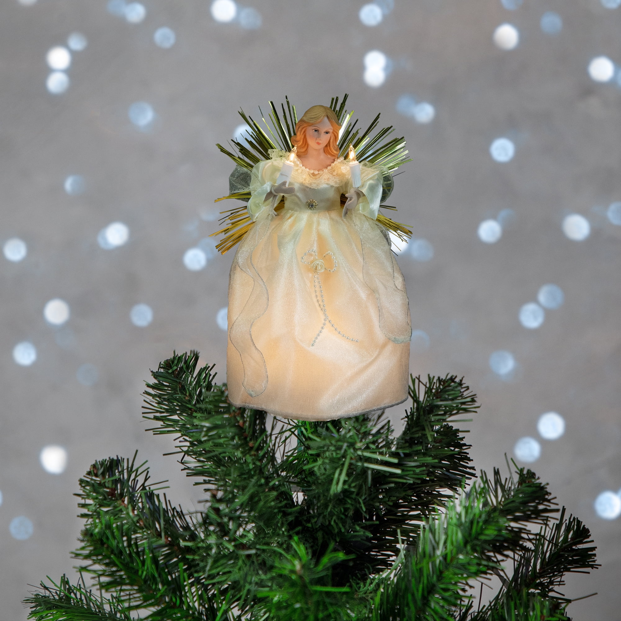 Northlight Angel with Candle Lighted Christmas Tree Topper - 10.5” - Gold - Clear Lights