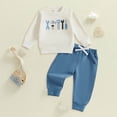 thumbnail image 2 of Ulanda Toddler Baby Boy Fall Winter Outfit Excavator Embroidered Long Sleeve Sweatshirt Elastic Jogger Pant 2 Pcs Clothes (White, 6-12 Months), 2 of 4