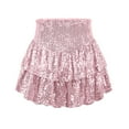 thumbnail image 4 of XIAONU Women Sequin Ruffled Mini Skirt High Waist Layered Sparkly Party Gown Party Holiday Wear Skirts, 4 of 4