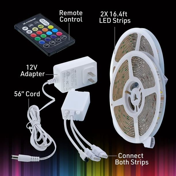 Xtreme Lit 32.8ft RGBW Color-Changing Indoor LED Light Strip, Remote Control, Powered by 12V Walmart.com