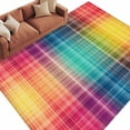 thumbnail image 2 of 5'x8' Area Rugs, Colorful Plaid Indoor Outdoor Area Rug for Living Room Bedroom, Modern Chic Rainbow Gradient Striped Washable Bathroom Rugs Kitchen Floor Carpet Mats Home Decor Aesthetic, 2 of 8
