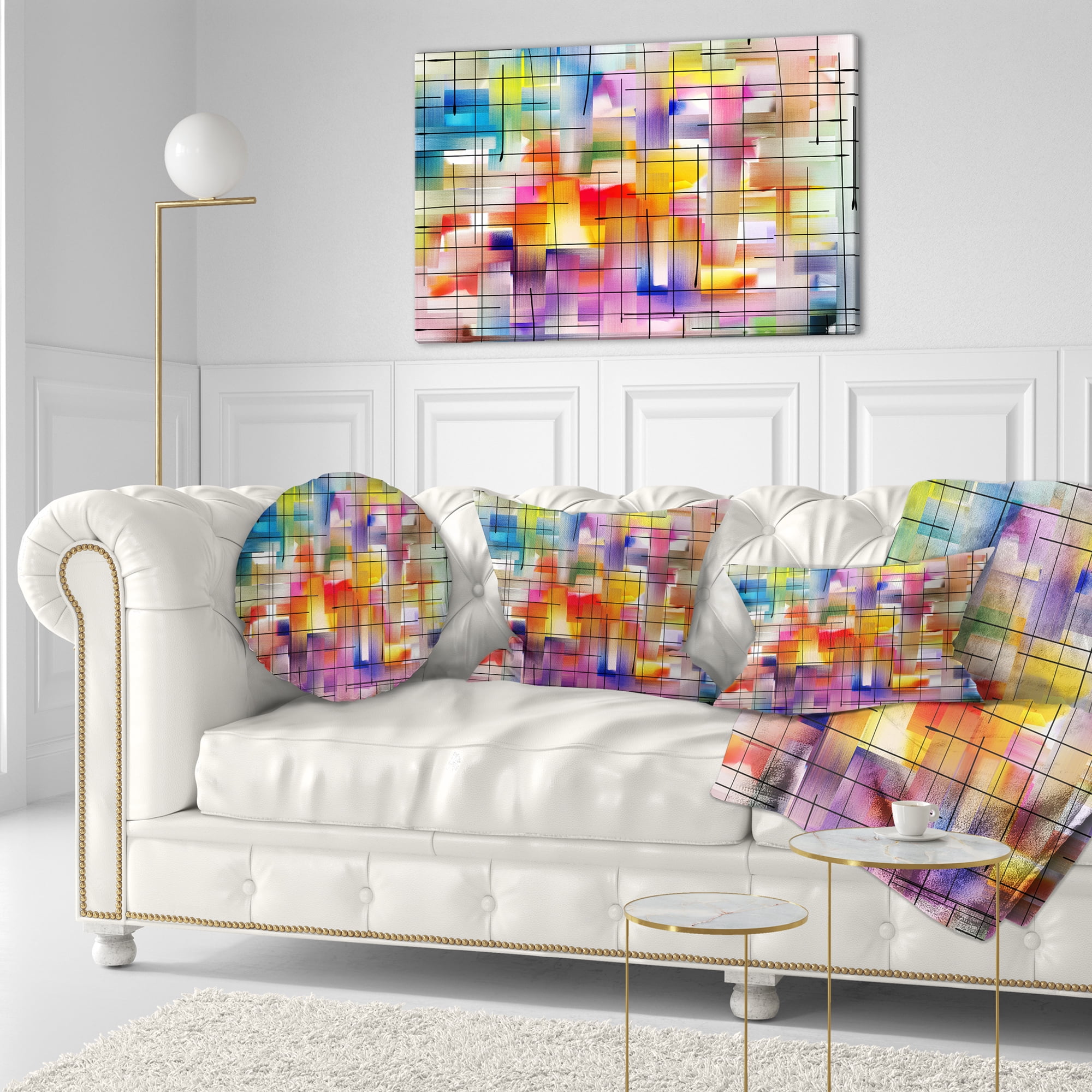 Designart Colorful Stain Design with Grid - Abstract Throw Pillow - 12x20