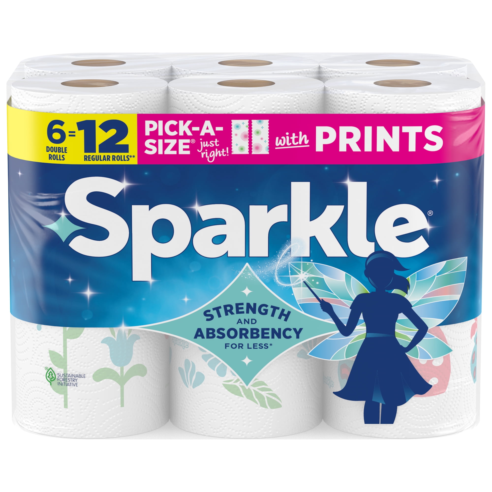 Sparkle Pick-A-Size Paper Towels, Multi-Color, 6 Double Rolls, 110 Sheets per Roll