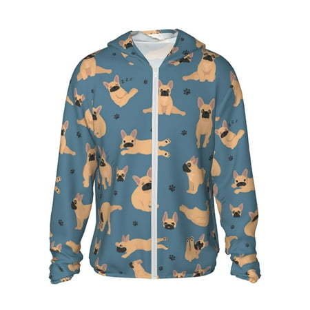 Sigee French Bulldog Yoga Print UPF50+ Men s Sun Protection Hoodie Shirt SPF UV Shirt Long Sleeve Fishing Outdoor Lightweight S-3XL