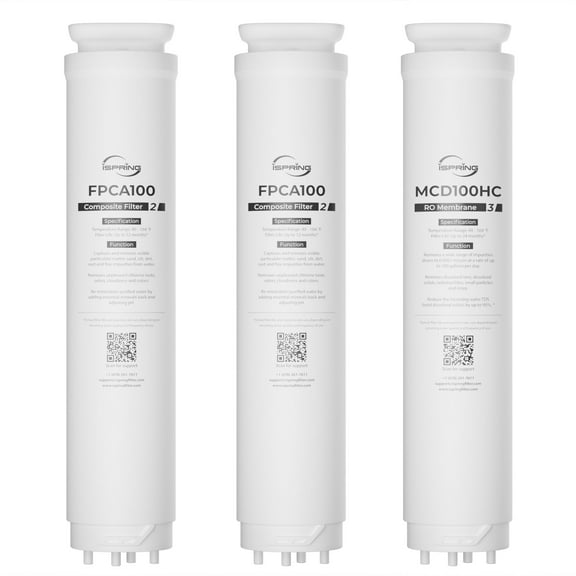 iSpring F3RCD100HC 2-Year Replacement Filter Pack for RCD100HCG RO System Countertop, Includes FPCA100 x2, MCD100HC x1, 3 Pieces