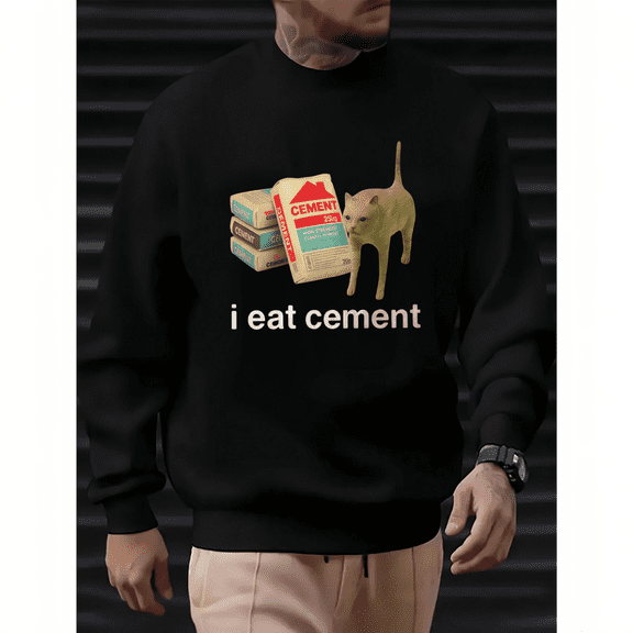 I Eat Cement Graphic Tee Humorous Design long-sleeved Round Neck Comfort Cotton T-Shirt Top black S-3XL