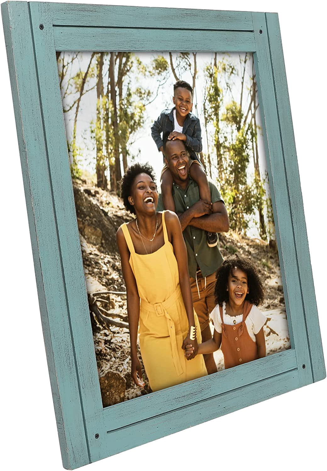 Americanflat 11x14 Rustic Picture Frame in Turquoise Blue with Textured Wood and Polished Glass - Horizontal and Vertical Formats for Wall - Farmhouse Style